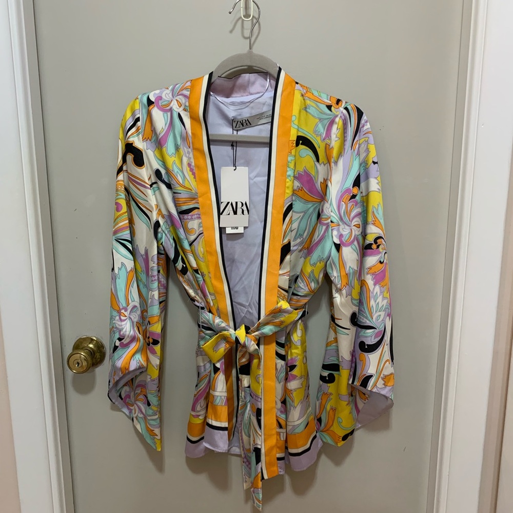 Zara Printed Short Belted Kimono